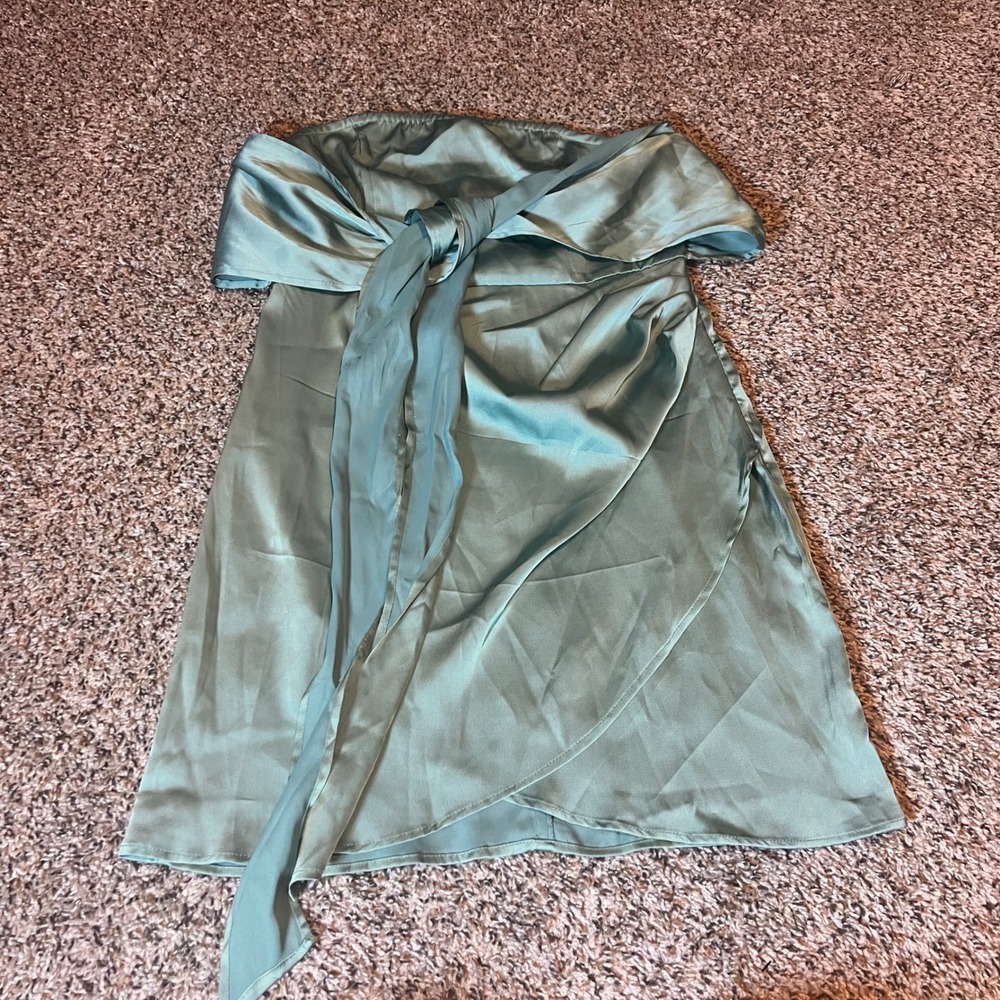 Cider Strapless Mini Dress Party Cocktail Tie Front Green M